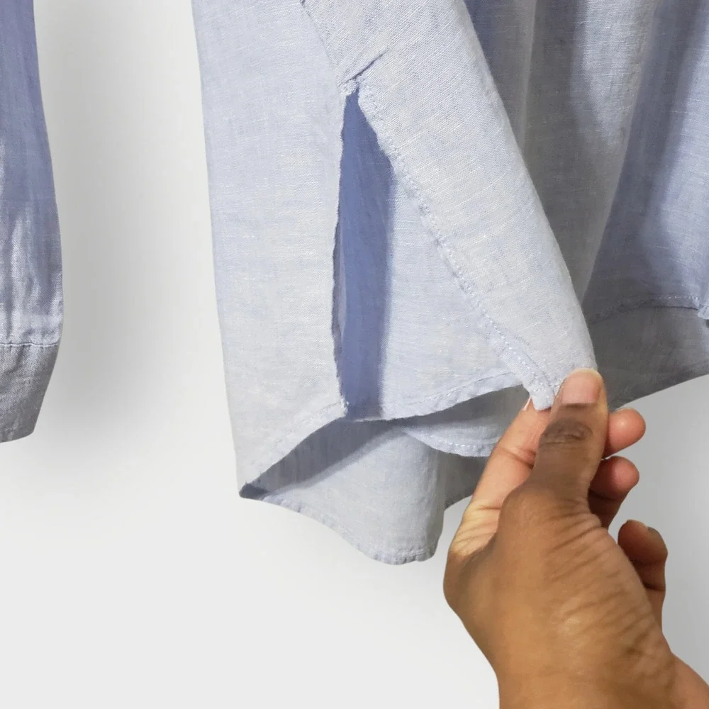 Sigrid Olsen Womens Blue 100% Linen Henley Tunic Shirt Roll Tab Sleeve Small - Picture 3 of 11